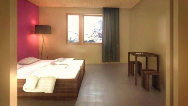 VS_wellnessHostel 4000 und Aqua Allalin Saas-Fee_Zimmer_farbbearbeitet.jpg Neubau wellnessHostel4000 und Neugestaltung Aqua Allalin, Saas-Fee (NRP-Projekt von 2012 bis 2014)